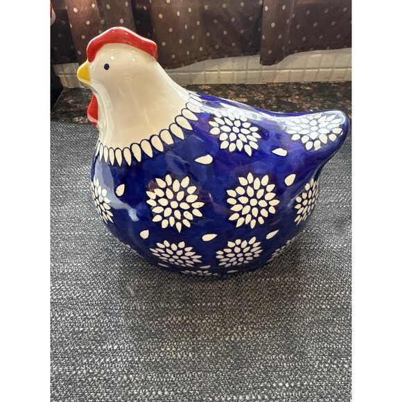 Ceramic Mikasa Chicken Decorations Set Of 2 Blue & White With Floral Pattern - Picture 3 of 11